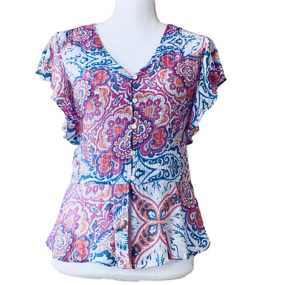 NANETTE LEPORE PINK RUFFLE SLEEVES BLOUSE TOP